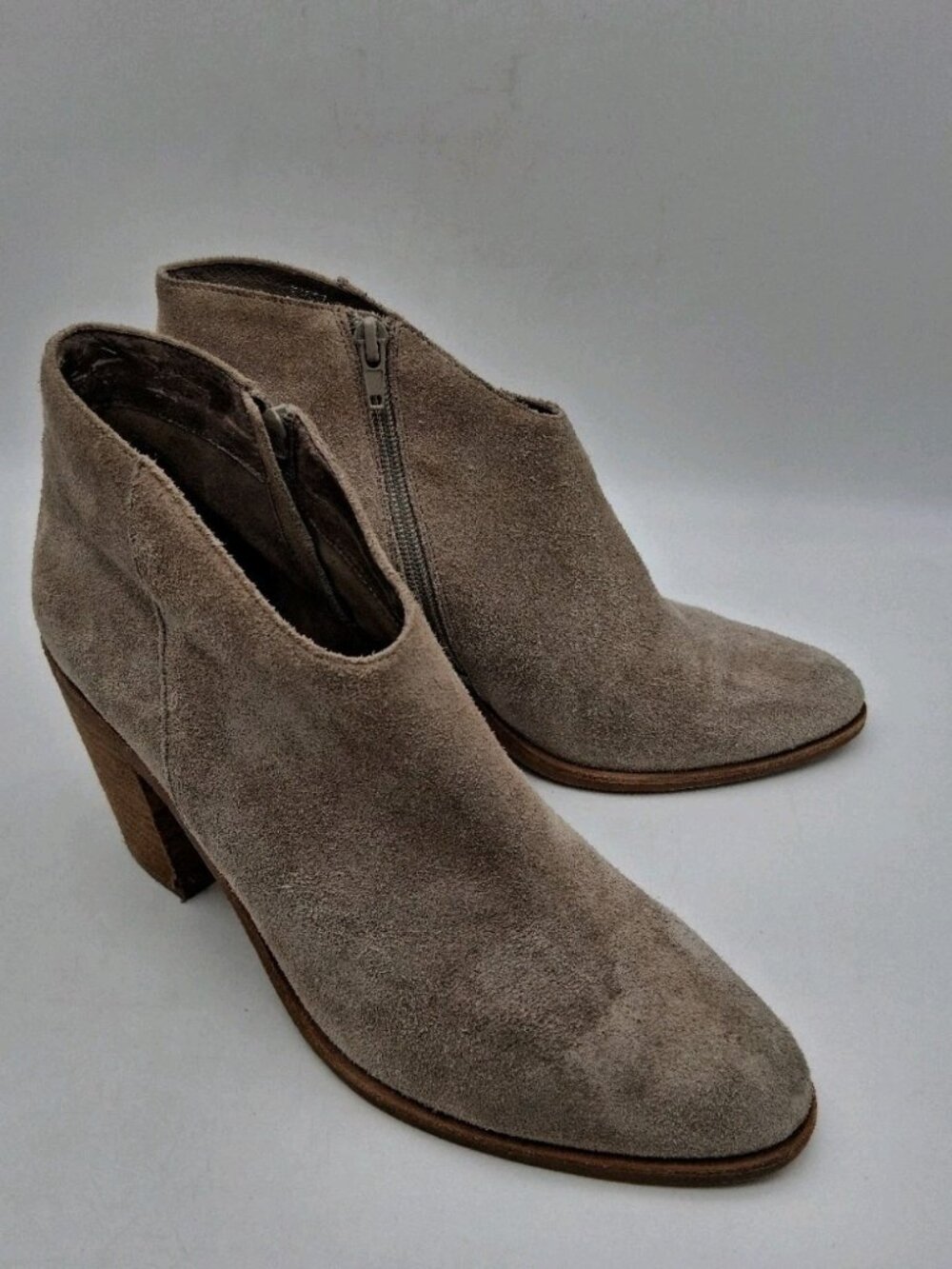 Jeffrey Campbell Western Ankle Booties Gray Suede Block Heel Casual Zip Boot